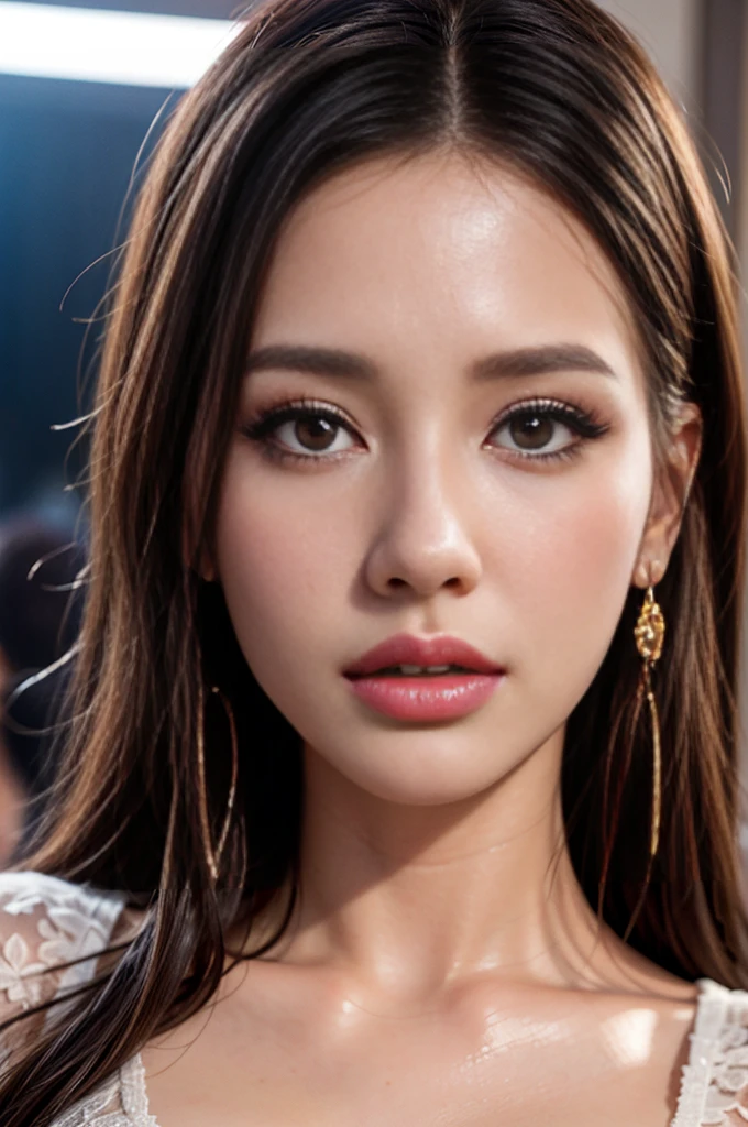 Half-length portrait,One dressed(Tight cheongsam:1.7)Beautiful woman,Surrounded by accessories,In a crowded Chinese restaurant,(Best quality,4K,8K,high resolution,masterpiece:1.2),Ultra Detailed,(lifelike,照片般lifelike,照片般lifelike:1.37),Detailed eyes,Detailed lips,Extremely detailed face,Long eyelashes,Intricate details,Gorgeous accessories,Gorgeous decoration,Warm Lights,Vibrant colors,Dramatic lighting,atmosphere,Movie,Award-winning photography