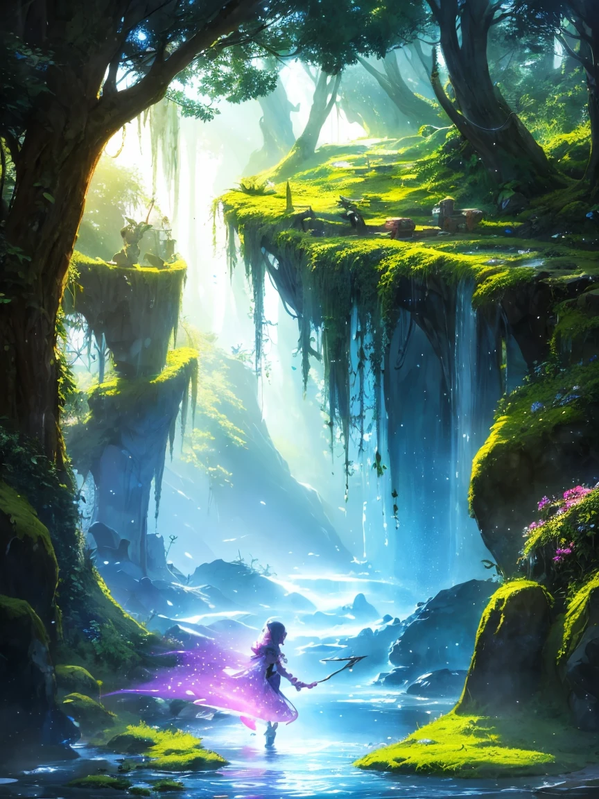 Mysterious glowing spell casting girl, Fantasy Rainbow Forest, Vibrant colors, Fantastic lighting, Detailed leaves, Magical atmosphere, Fascinating views, Dreamy atmosphere, Sparkling Sparkle, Loose-fitting robes, small spell, Mysterious creatures, Magic Tree, Sparkling Stream, Radiant Energy, Mystical symbols, Surreal beauty, Otherworldly landscapes, Swirling Mist, Magic in the air, A magical moment, A fascinating sight, Mysterious Essence, Magic spells, Mysterious Aura, Captivating Charm, Captivating audience, Transcendental Experience, Magic Vortex, Hidden Secrets, Whimsical Creatures, Vivid charm, Enchanting atmosphere, Graceful Melody, Radiation, Otherworldly colors, Fascinating Movement, A joyful celebration in nature, Seductive Nymph, superpower, Pulsating Energy, Enchantment Spells, Fantastic Realms, Transcendental Experience,Western painting,old photograph,