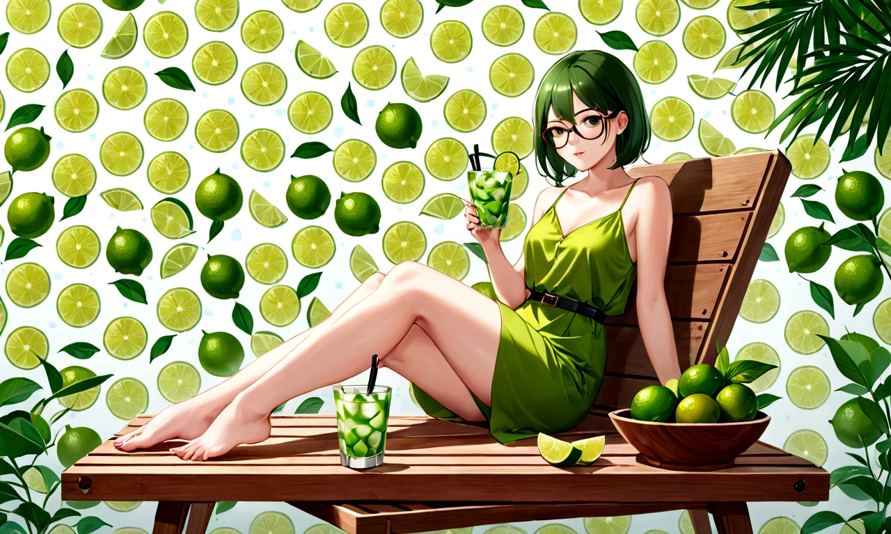 Two mojita glasses placed on a wooden tray, cold drinks, wallpaper, drink, 高画質wallpaper, Interesting background, drinking cocktail, stock, mixing drinks, drinks, seasonal, シャッターstock, wallpaper - 1 0 2 4, Beautiful high resolution, Professionally designed, Daylight Saving Time, Summer mood, High-quality images, by Elias Ravanetti, lime, A woman is sitting on a chair