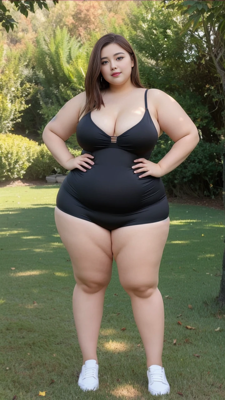 ((best quality)), ((masterpiece)), (detailed), perfect face, araffeTight skirtsShort , thicc, wavy short hair, she has a jiggly fat round belly, bbwchan, wearing tight simple clothes, skinny waist and thick hips, widest hips, her belly is fat and round, soft curvy shape, hyperrealistic full figure, wearing a cute top, wide hips, Blue swimsuit,On the beach by the seaBlue