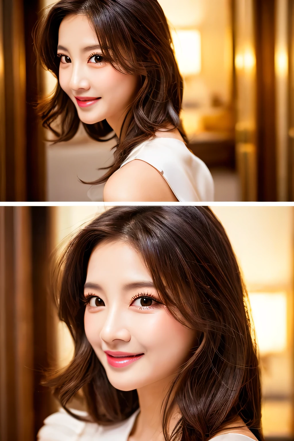 ((1 Ultimate beauty))、mature、Beautiful Face、Brown eyes、Detailed lips, Beautiful eyes in every detail, double eyelid, Long eyelashes、(Huge breasts), (curve), Lips parted, Beautiful teeth alignment, blush, Captivating Gaze、Captivating smile, (brunette hair up), (Sexy short silk dress with perfect fit), Futomomo, Sexy pose, Detailed background, background: (Celebrity Mansions)、Realistic background and accessories、((Cowboy Shot))、(Advanced Depth of Field)、((masterpiece))、((Highest quality))、reality、reality、High resolution、Very detailed、reality lighting, reality