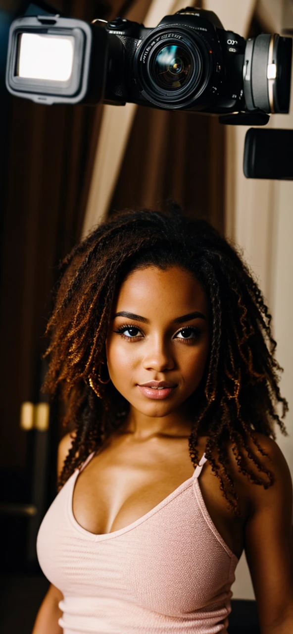 Photorealistic Beautiful light-black girl, mixed-race girl, cocktail dress, brown skin, long dreadlocks, many small tattoos and piercings, cleavage, full-body portrait hyperrealism, restaurant, wine, character, chibi, real, art, blast, photography, beautiful, colorful, realistic, masterpieces, superior quality, best quality, official art, beautiful and aesthetic,