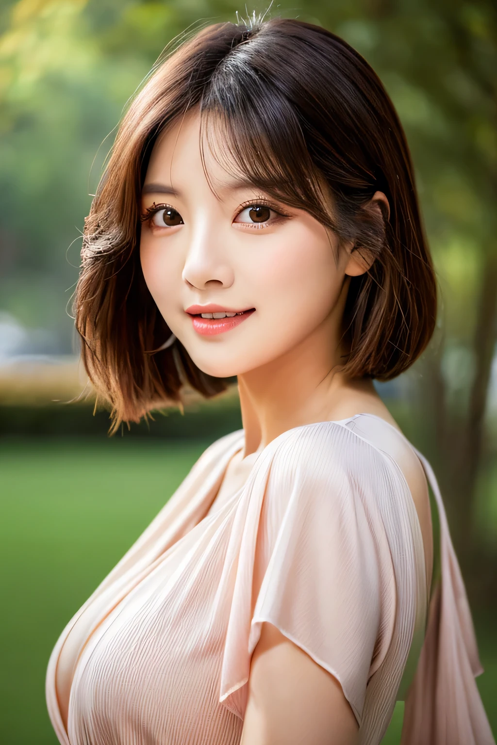 ((1 Ultimate beauty))、mature、Beautiful Face、Brown eyes、Detailed lips, Beautiful eyes in every detail, double eyelid, Long eyelashes、(Huge breasts), (curve), Lips parted, Beautiful teeth alignment, blush, Captivating Gaze、Captivating smile, (brunette hair up), (Sexy short silk dress with perfect fit), Futomomo, Sexy pose, Detailed background, background: (Celebrity Mansions)、Realistic background and accessories、((Cowboy Shot))、(Advanced Depth of Field)、((masterpiece))、((Highest quality))、reality、reality、High resolution、Very detailed、reality lighting, reality