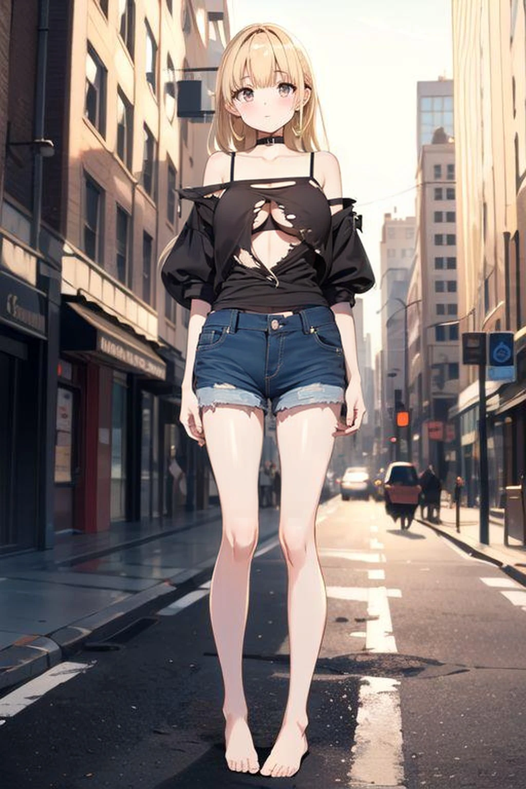 ボロボロのcamisole,Torn clothes(camisole),(Underboob),Damage shorts,Tattered shorts,Open button