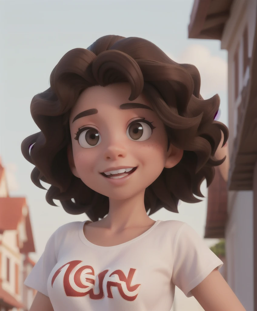 disney pixar style, 3d realistic photo, full body woman, transparent background, 40 years old, light brown skin, curly dark brown shoulder-length hair, black eyes, happy facial expression, white shirt jeans