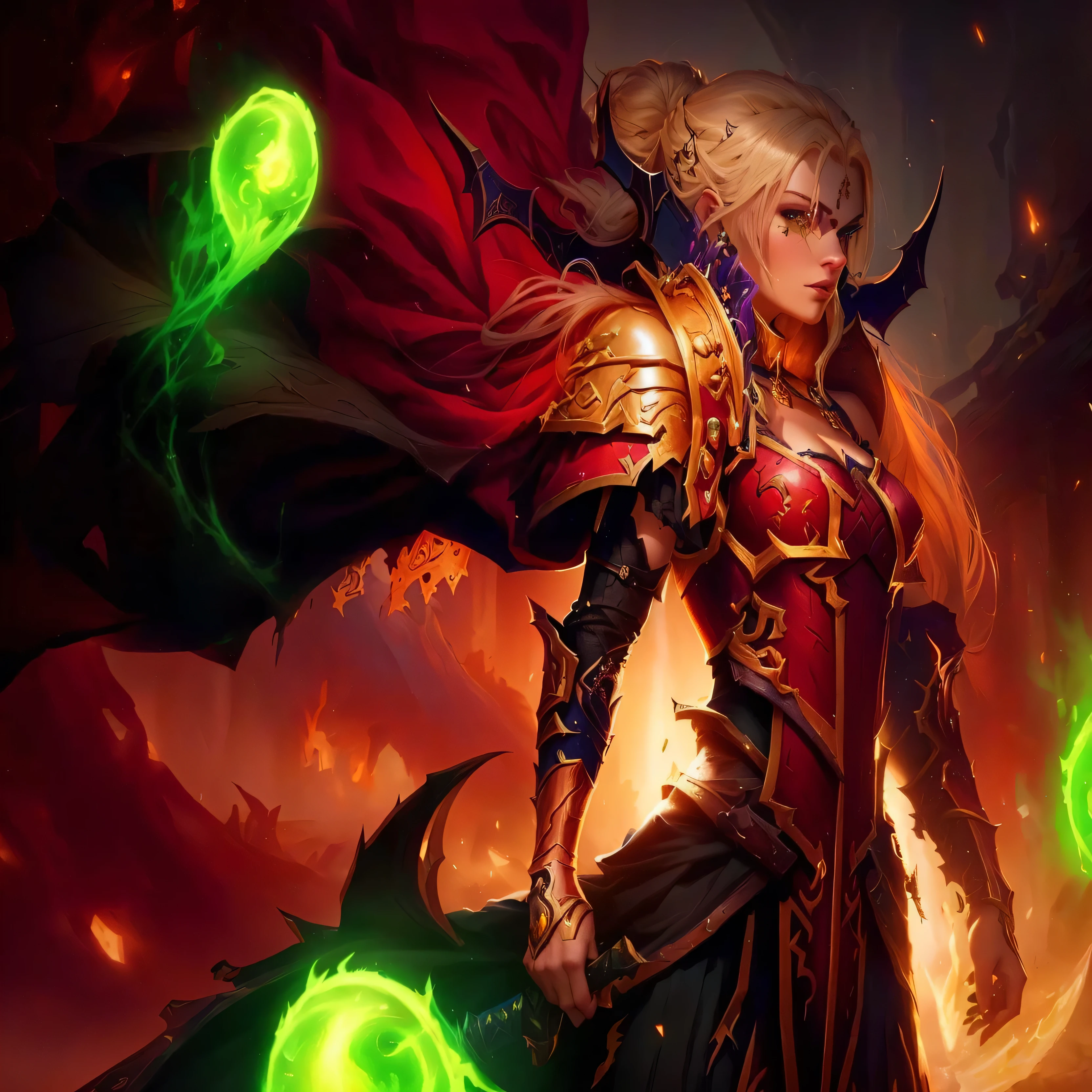 Close-up:A woman holding a sword,A demon on his shoulders, World of Warcraft Art, World of Warcraft Art style, World of Warcraft Splash Art, World of Warcraft Artwork, blizzard World of Warcraft Artwork, World of Warcraft concept art, Wow 4k detail fantasy, warcraft character, World of Warcraft Blizzard Weapon Art, Hearthstone Artwork, World of Warcraft style,