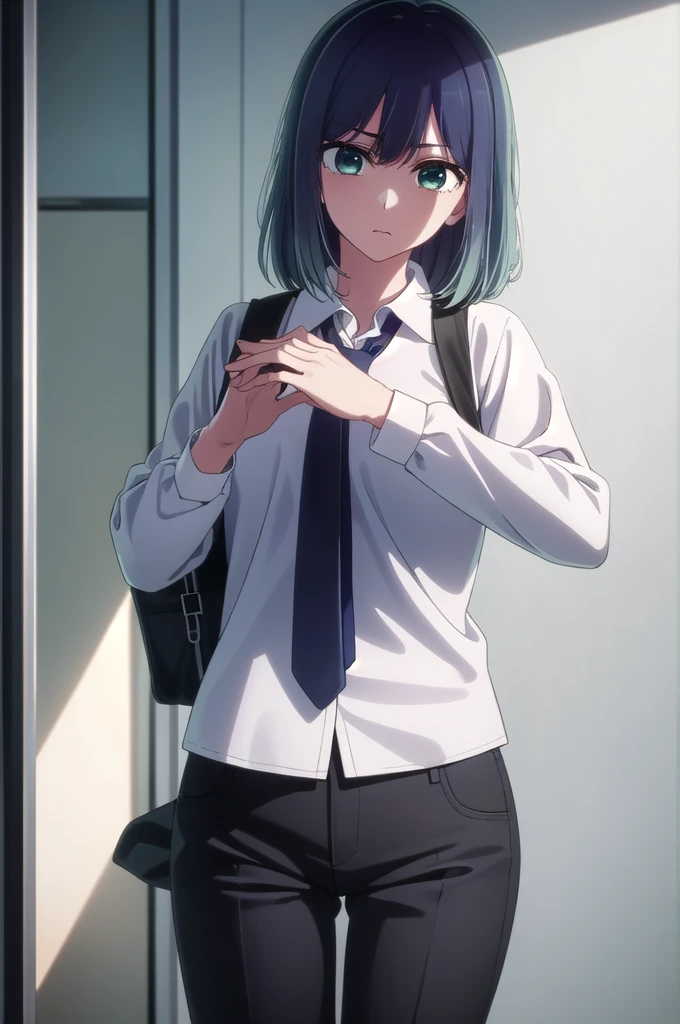 akanekurokawa, akane kurokawa, bangs, (Green Eyes:1.3), Blue Hair, Medium Hair, dark Blue Hair,
break shirt, , White shirt, tie, Collared shirt, Best, blue tie,
break indoors, classroom,
break looking at viewer, (Cowboy Shot:1.5),
break (masterpiece:1.2), Highest quality, High resolution, unity 8k wallpaper, (figure:0.8), (Beautiful attention to detail:1.6), Highly detailed face, Perfect lighting, Highly detailed CG, (Perfect hands, Perfect Anatomy),