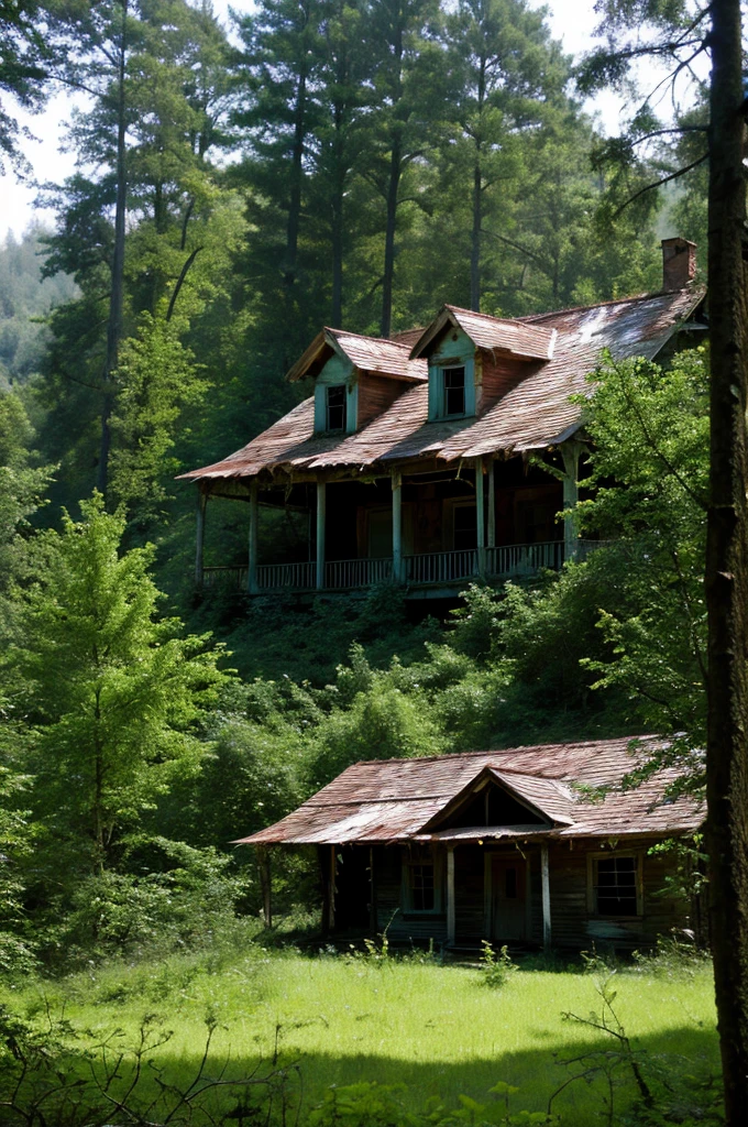 Imagine an abandoned house in the forest