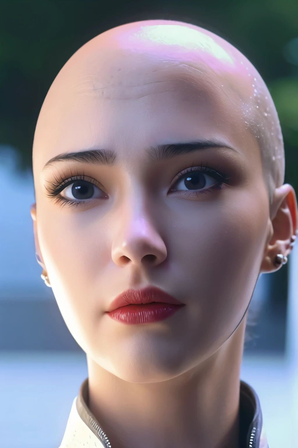 1girl, close up face, bald, without hair 