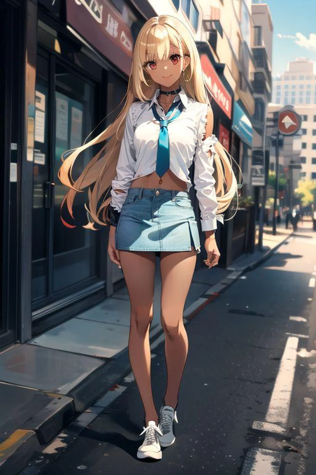 Tattered clothes,Torn clothes,Yoreyore shirt,Shirt with torn sleeves,Damaged Mini Skirt,Tattered mini skirt,Flat Chest,(belly button),belly button出し,stomach,arm