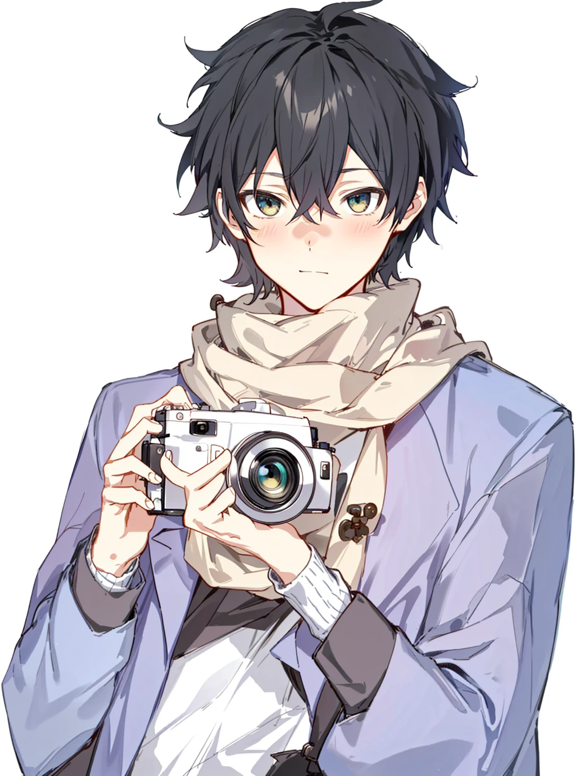 8K,high quality!!Detail enhancements!!Best image quality!!Have a camera,Anime boy wearing winter clothes taking a photo, Masanobu Okumura'Inspiration, inspired by Okumura Togyu, Tall blue-eyed anime characters, Young Anime Guy, author:Kamisaka Yukika, Cute art style in anime, Handsome anime pose, Anime Handsome Man, Kentaro Miura art style