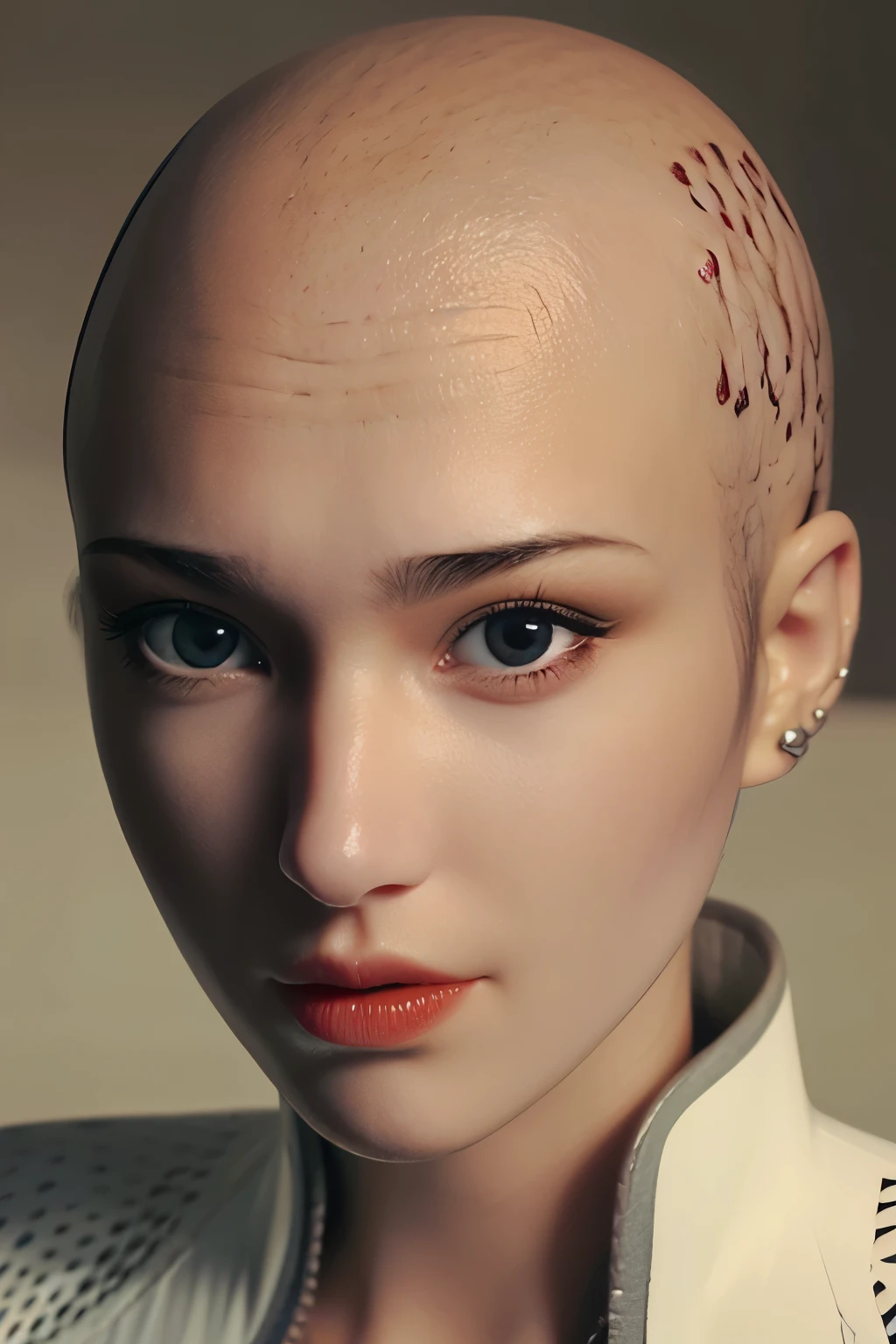 1girl, close up face, bald, without hair 