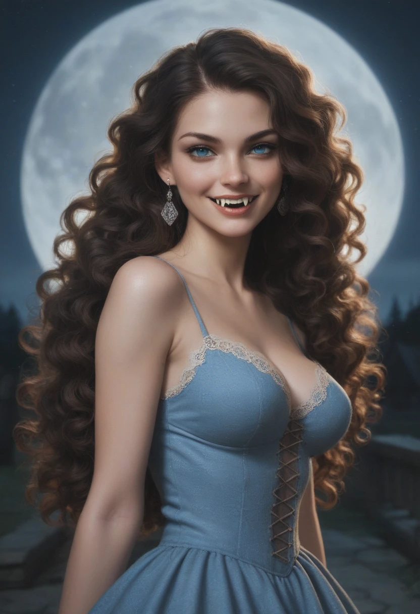 score_9, score_8_up, score_7_up, score_6_up, rating:safe, 1girl, solo, black_hair, wavy_hair, jewelry, dress, blue_eyes, earrings, (long_hair:1.5), looking_at_viewer, curly_hair, upper_body, lips, lace, blue_dress, (night:1.3), cxqz8r, medieval_dress, medieval_landscape, fullmoon, rpg, evil_smile, (fangs:1.4), narrow_waist, (skinny:1.3), (pale_skin:1.2)
