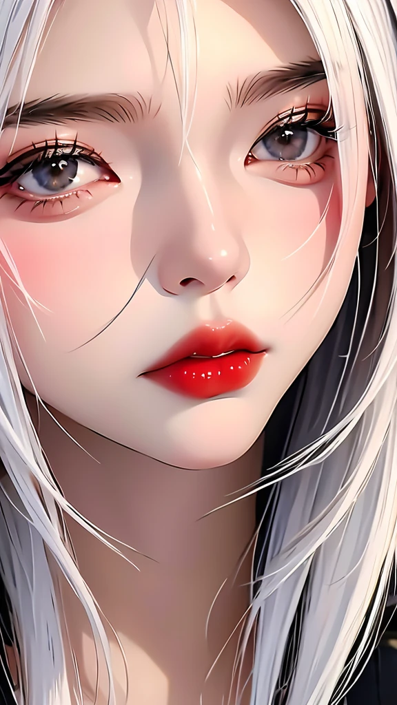 close up of red lips、赤いカーテンから覗く