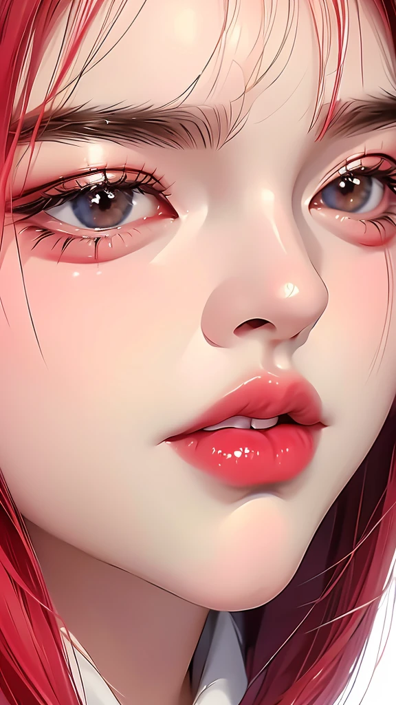 close up of red lips、赤いカーテンから覗く