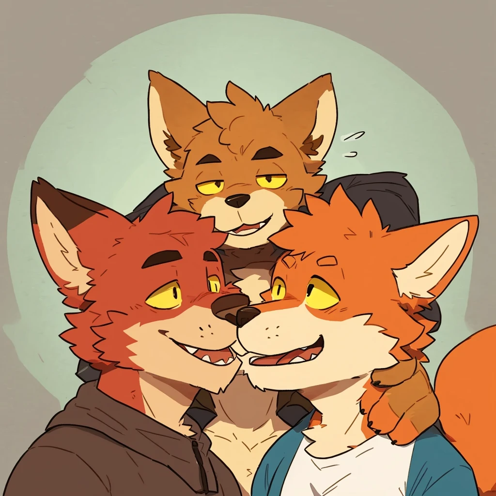 by Zita @Zeeta96829 by milkytiger1145 by donkeyramen, by wfa, 独奏, male, headshot, happy on face, open teeth, foxy, tibetan fox, short hair, yellow sclera, teenage