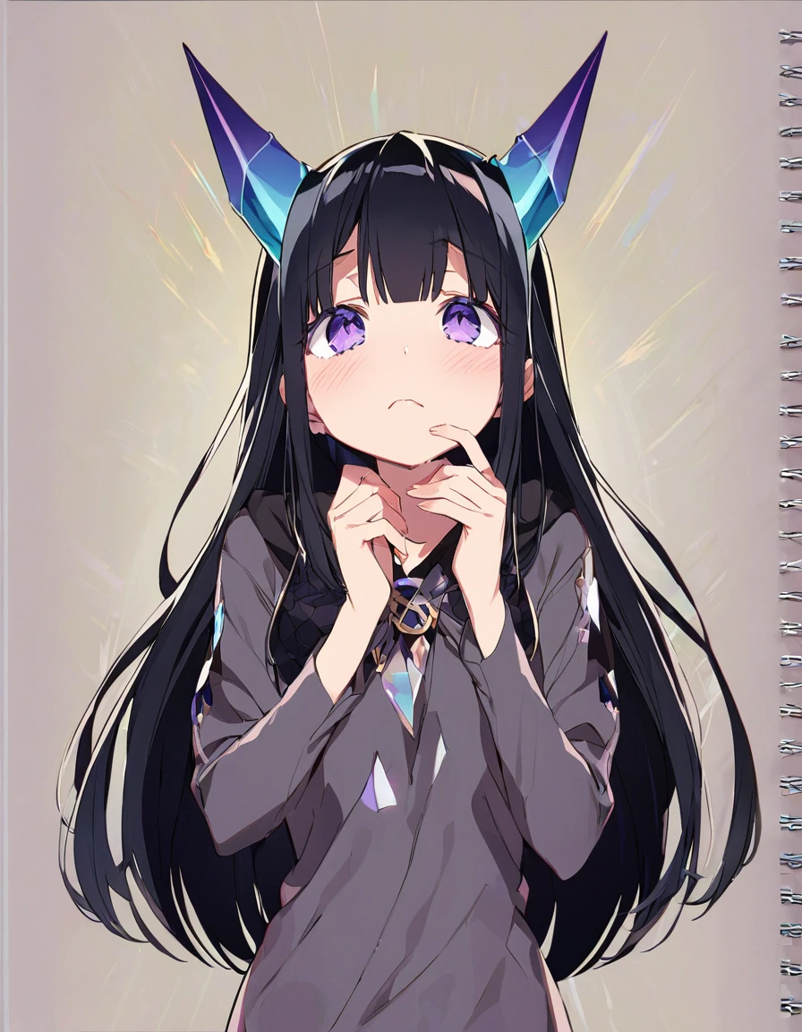 Place your hand on your cheek Perfect Fingers Insanely embarrassing Crystal Horn Shining Crystal Black Hair