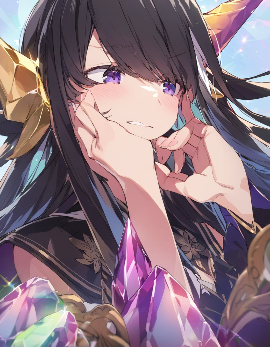 Place your hand on your cheek　Perfect Fingers　Insanely embarrassing　Crystal Horn　Shining Crystal Black Hair