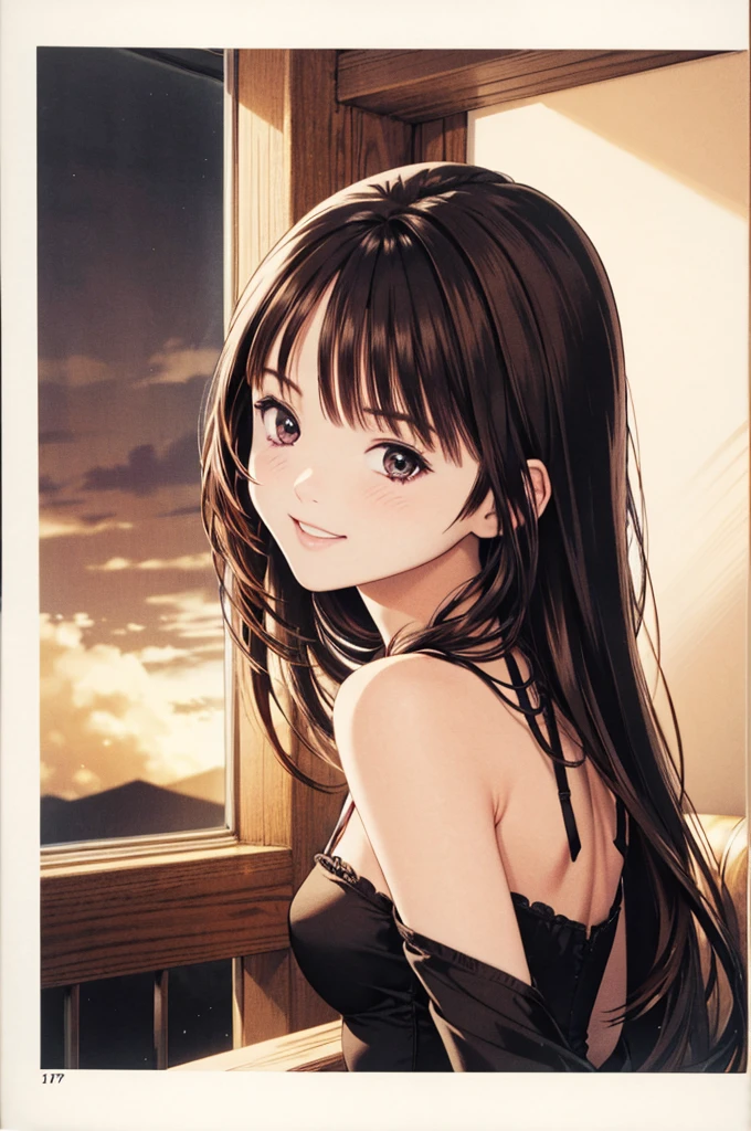 (8K、top-quality、masterpiece:1.2)、(realisitic、ultra-detailliert、超A high resolution、1 girl、see the beholder、beautifull detailed face、A smile、Constriction、(Slim waist) :1.3)、Autumn clothes、Beautiful detailed skin、Skin Texture、Floating hair、Professional Lighting、Osaka、Black-rimmed square glasses、Whole human body、Brown hair