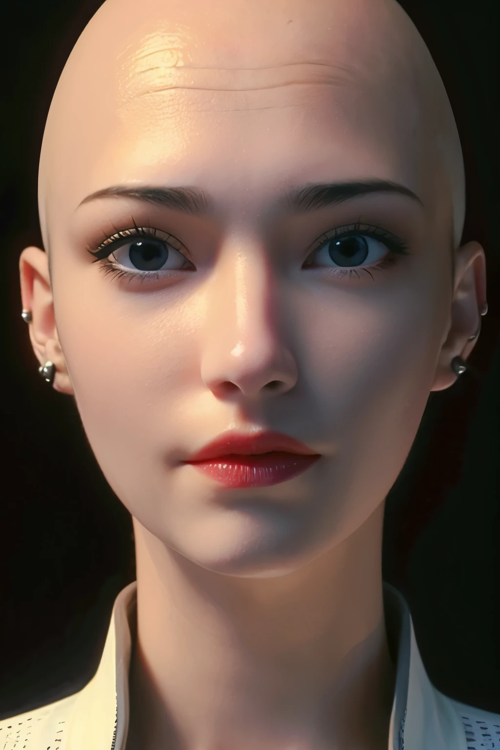 1girl, close up face, bald, without hair 