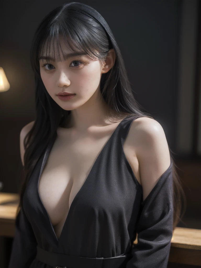 1girl, woman, masterpiece, best quality, highest quality, cinematic lighting, (volumetric lighting), extremely detailed CG unity 8k wallpaper, focused, 8k wallpaper, extremely detailed, ultra realistic, photorealistic, sharp focus, absurdres, (HDR:1.2), (high contrast), photograph, detailed and intricate, instagram, portrait, highly detailed, digital painting, artstation, concept art, smooth, sharp focus, illustration, cinematic lighting, (big breast:1.2), medium shoulder,