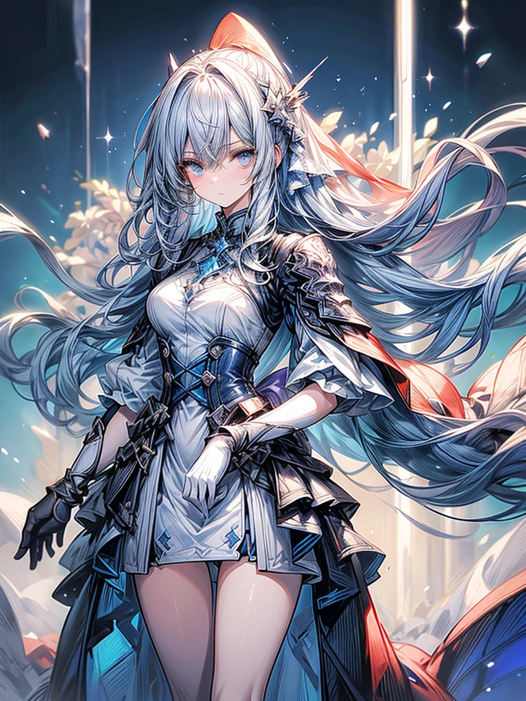One beautiful woman、whole body、Standing posture、front、Transparent light blue hair、crystalのように輝く髪、Blue eyes that shine like jewels、Combat Uniform、Have a weapon、Slender、Slender、Highest quality、Super detailed、masterpiece、crystal、Ice and snow effect