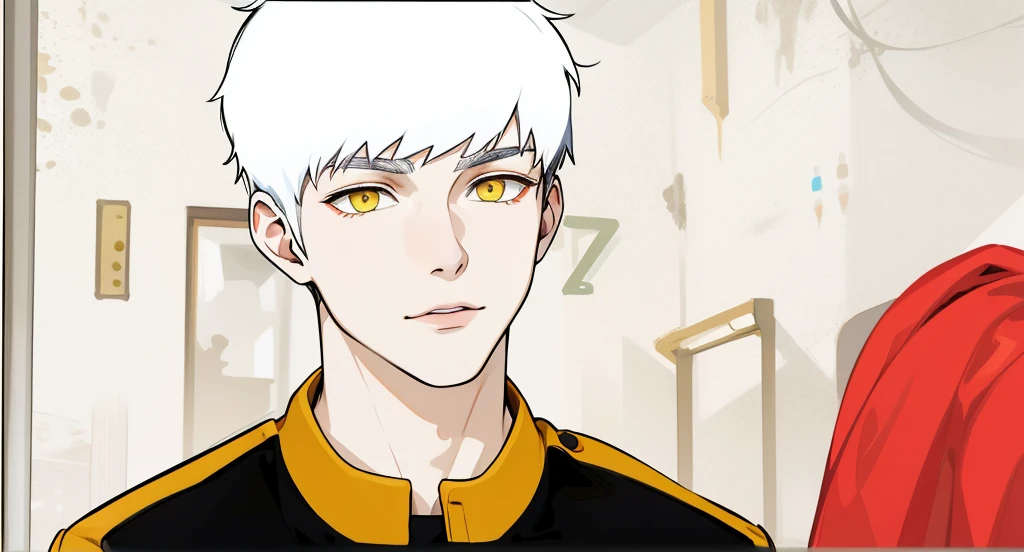 beautiful man white hair yellow eyes black clothes