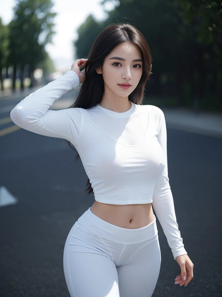 Masterpiece, best image quality, high quality, beautiful women, Japan, detailed, detailed eyes, detailed skin, beautiful skin, beach, ultra high resolution, (realistic : 1.4), very beautiful, slightly younger face, beautiful skin, slim, (surreal) ) ) ) ), (high resolution), (8K), (highest image quality: 1.35 ), high quality, Realistic photo, (A beautiful woman:1.33), beautiful expression, (exquisite eyes:1.3), (exquisite face:1.3 ), Smile, (shiny hair :1.2), Super detailed, high resolution, Sporty figure, (big breasts:1.25), (long hair:1.2), (beautiful woman), (Cute navel:1.2), (Depth depth of field f/1.8:1.45 ), sharp focus, original photo , (Thin white shirt:1.45), (Thin white pants:1.4), (Thin white tight pants:1.4 ), (Thick thighs: 1.5), (Forward:1.25), (cowboy photo:1.4), (Night sports:1.4), (dark sky:1.5 ),