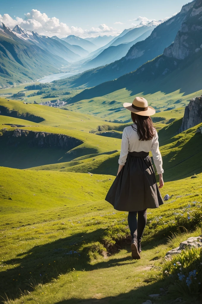 A woman in a beautiful landscape