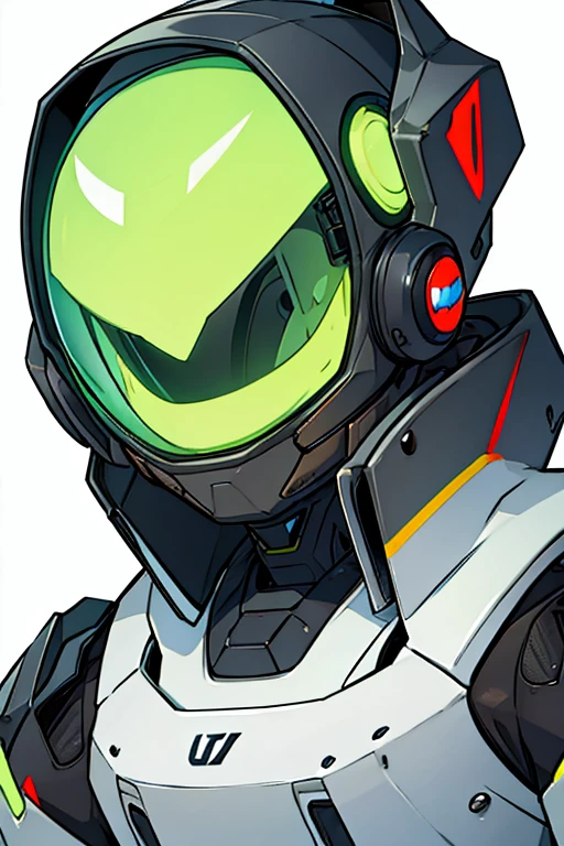 Robot head display without mouth muscular color white black and green