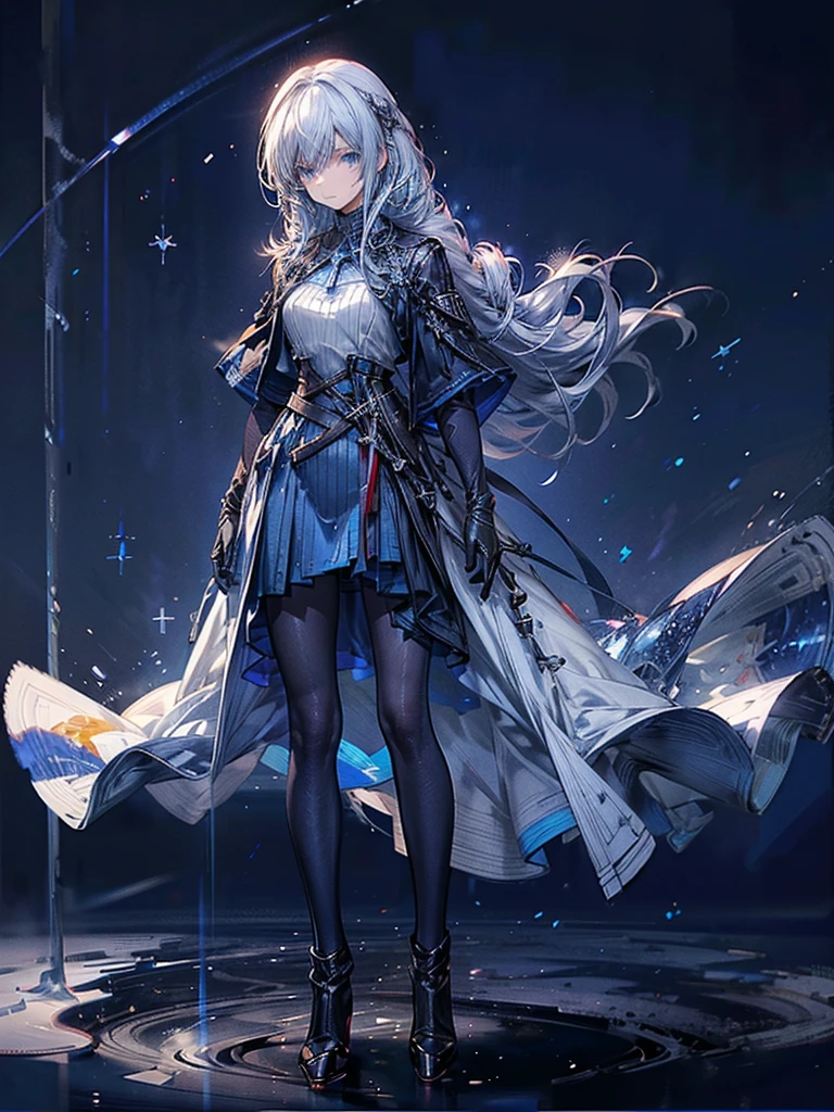 One beautiful woman、whole body、Standing posture、front、Transparent light blue hair、crystalのように輝く髪、Blue eyes that shine like jewels、Combat Uniform、Have a weapon、Slender、Slender、Highest quality、Super detailed、masterpiece、crystal、Ice and snow effect