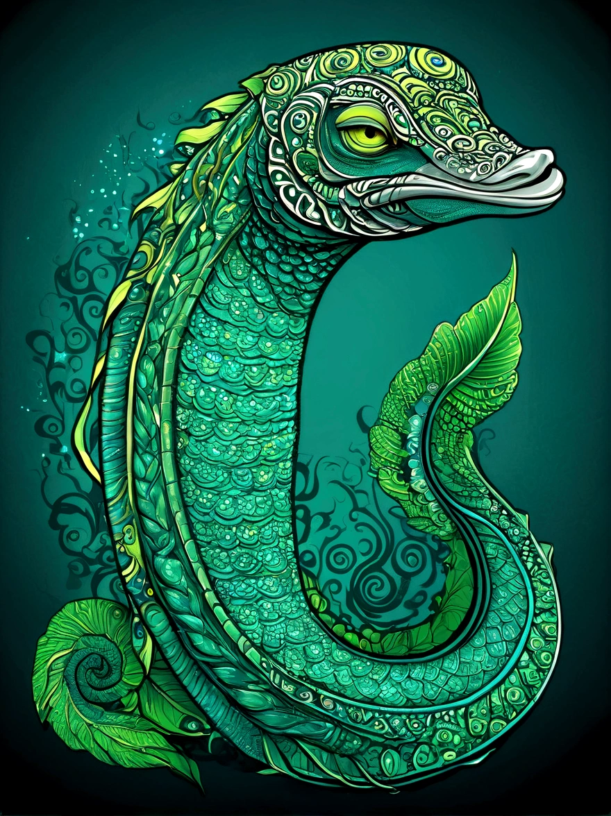 design cartoon character Abaia: A magical eel (Melanesian Mythology)