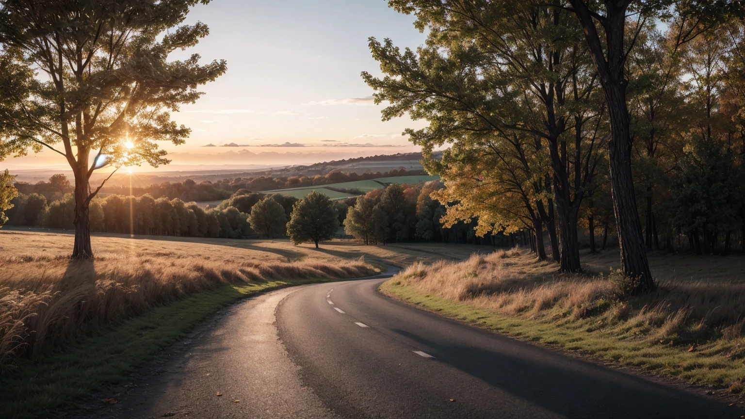 countryside, sunset, plain, trees, autumn, cold, realist