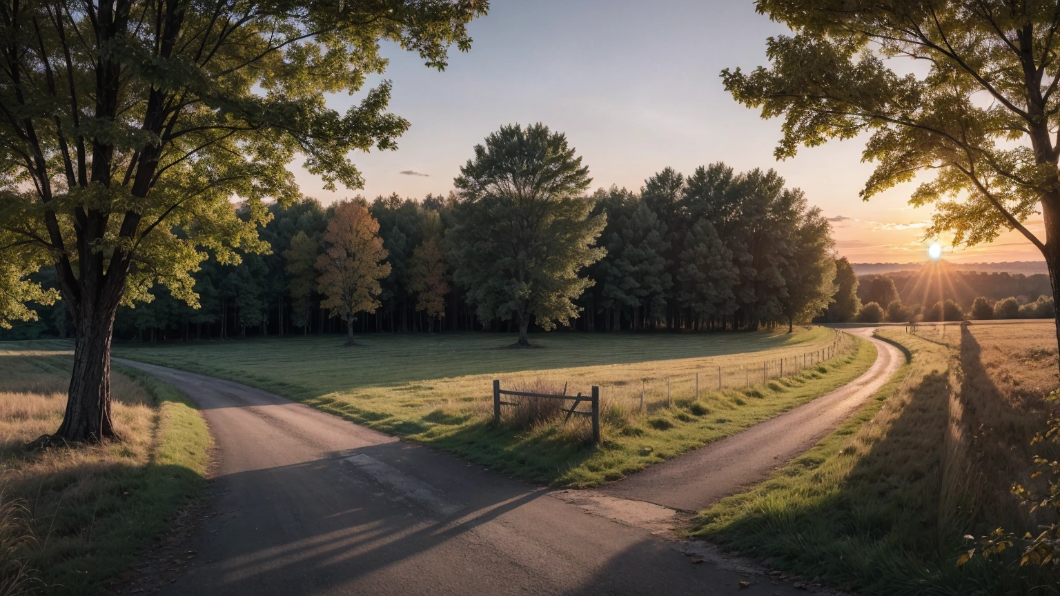 countryside, sunset, plain, trees, autumn, cold, realist
