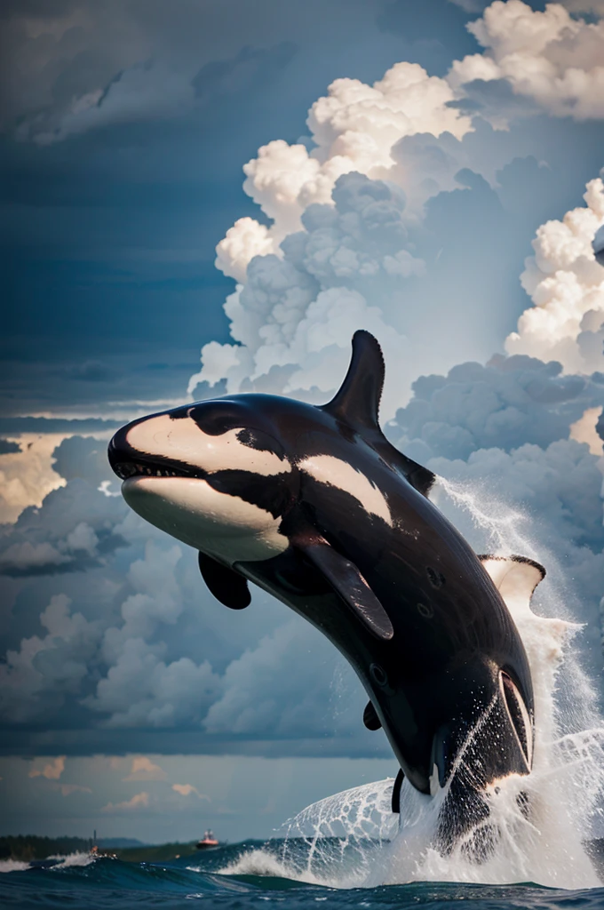 Orca with thunder and waves