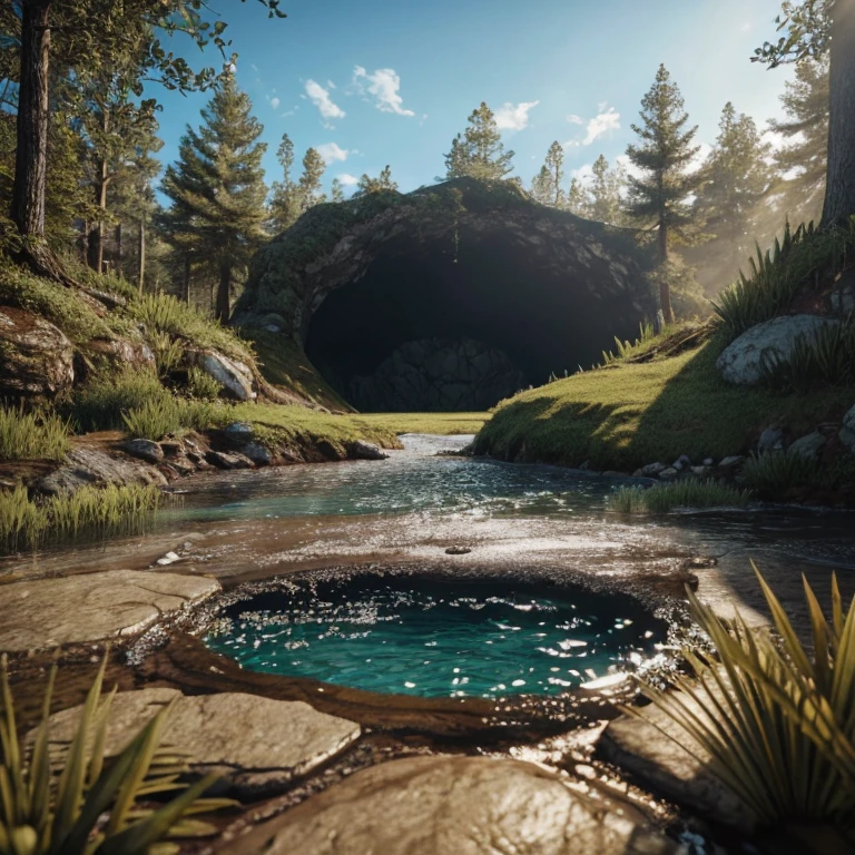 photorealistic shot of natural terrain with digged living hole, masterpiece, ultra high res, (photorealistic:1.4), cinema lighting, insanely detailed, hyper realistic, intricate design, fine details, octane render