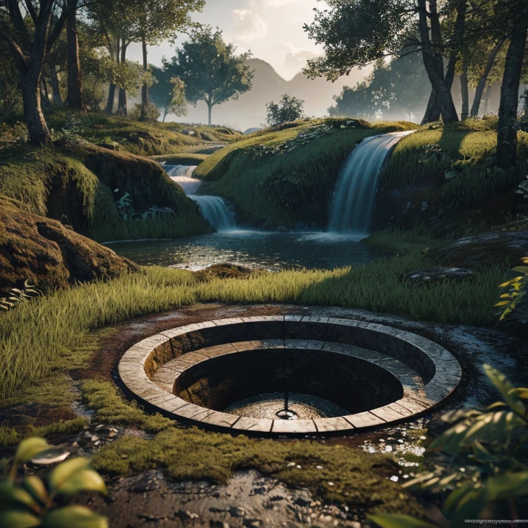 photorealistic shot of natural terrain with digged living hole, masterpiece, ultra high res, (photorealistic:1.4), cinema lighting, insanely detailed, hyper realistic, intricate design, fine details, octane render