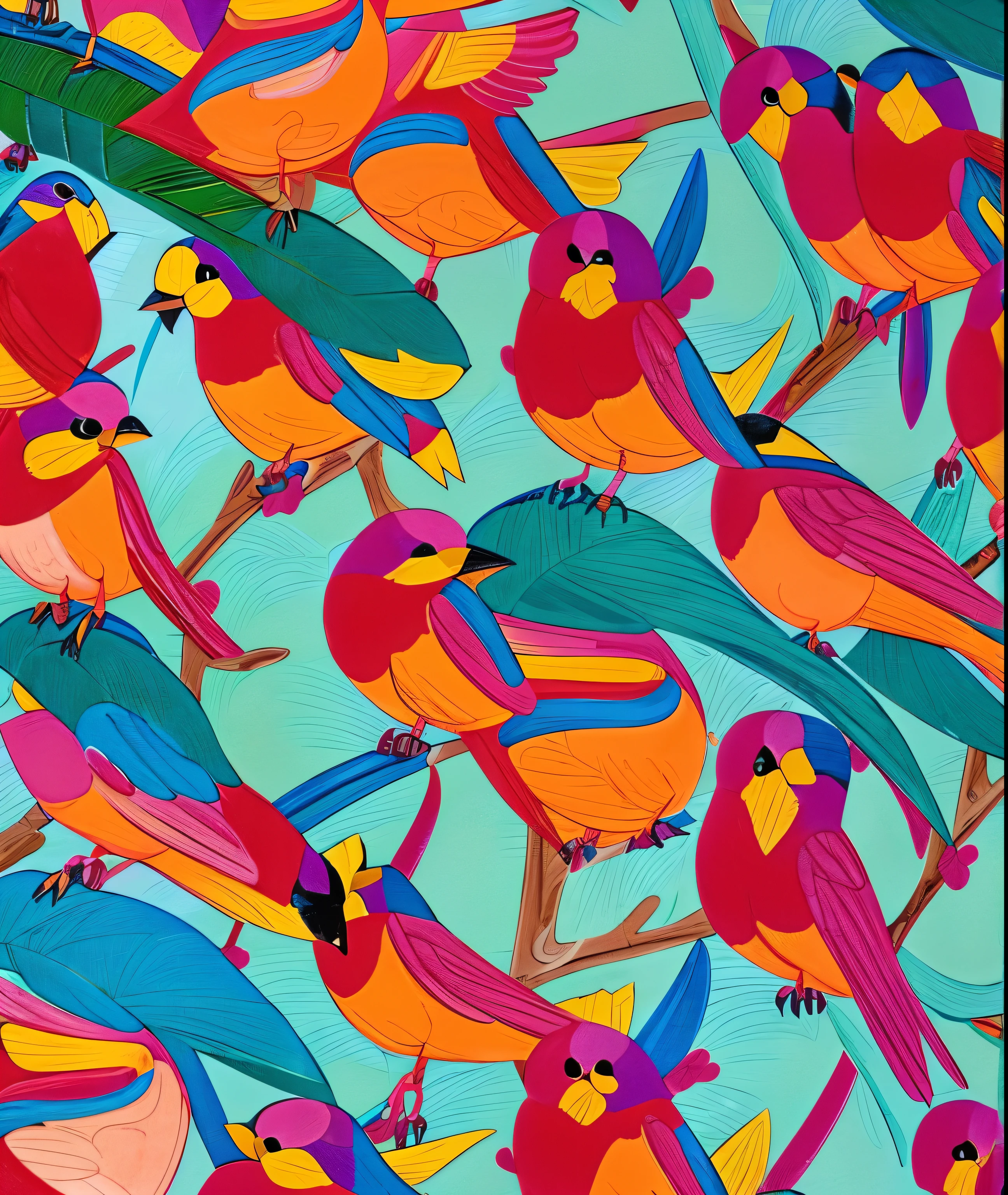 there are many birds that are sitting on a tree branch, colorful birds, chinoiserie pattern, birds and butterflies, birds and trees, tropical birds, mystical birds, birds, wallpaper!, inspired by John James Audubon, butterflies and birds, chinoiserie wallpaper, birds in the sunlight, birds on cherry tree, beautiful wallpaper, flock of birds, by Susan Weil