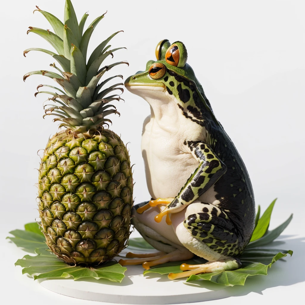 Big Animaly, frog mixed with pineapple, white colour skins, Grassroots background, (white background simpleks),