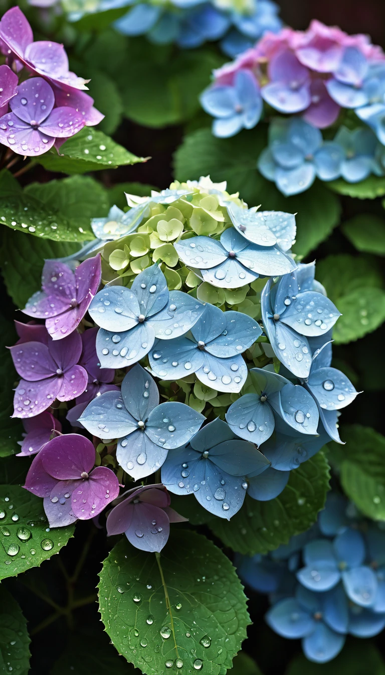hydrangea,rain drop,beautiful photography,masterpiece