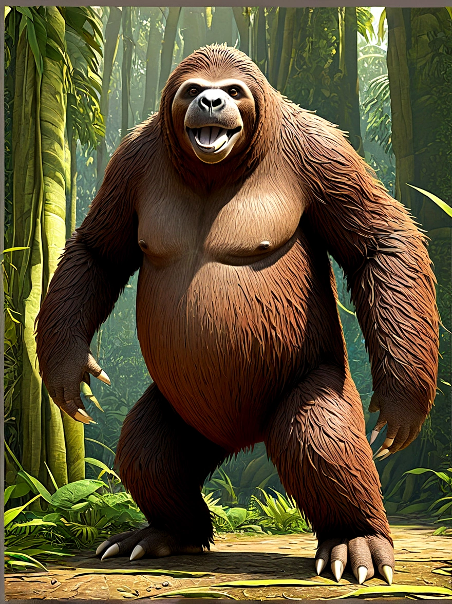 design cartoon character Mapinguari: Ape-like giant sloth (Brazilian Mythology/South American Folklore)