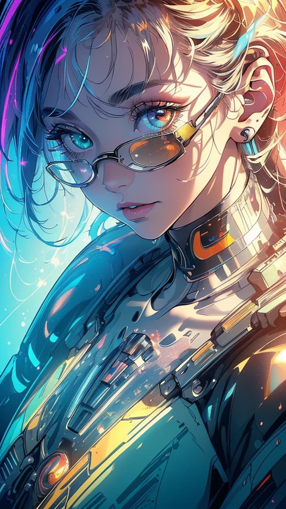 (((masterpiece, highest quality))),(((solo:1.2))),(((1girl:1.2))),32k wallpaper, very detailed,(((((portfolio))))),(((((Close-up))))),(((((bust up))))),((((more various angle)))),(((highlight))),((((heterochromia)))),(((complete. detailed face))),((((Extremely talented)))),((((Wonderfully detailed complicated machine)))),((((genius mechanic)))),((Overall colorfully)),(((futuristic galaxy))),(((perfect clear skinn))),(((reflection neon))),space thriller movie poster