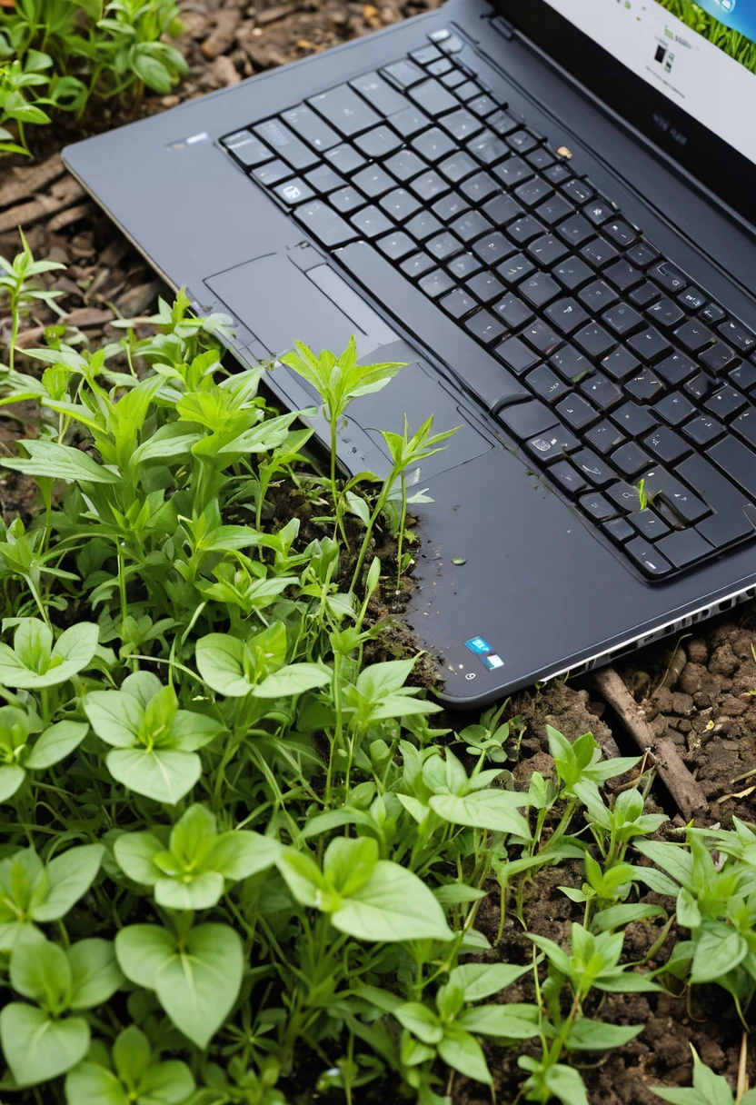 The laptop keyboard is not maintained until weeds grow