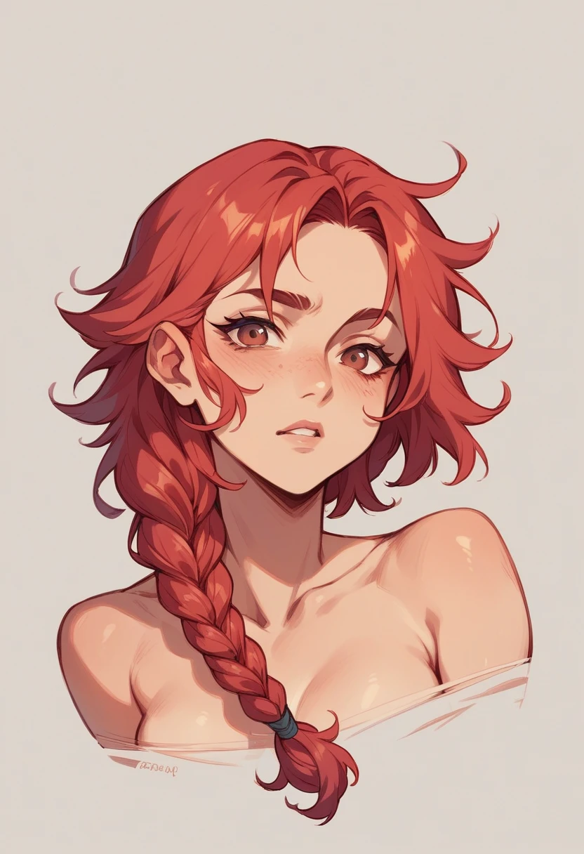 Our character has red hair braided in his hair