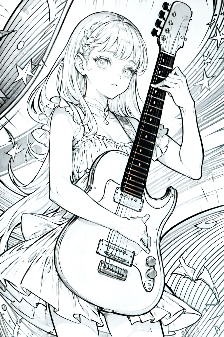 1girl,line art,guitar
