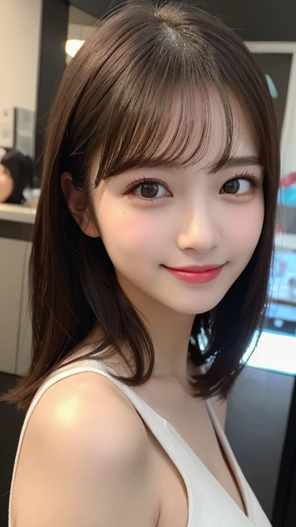 Tabletop, Highest quality, shape, Very detailed, finely, High resolution, 8k wallpaper, 完璧なダイナミックな構shape, Beautiful and exquisite,ランダムなcute髪,,Natural color lip, Bold sexy pose,smile、20-year-old girl、cute、Looking into the camera,Always blur the background,Perfect and beautiful face,Slim face and figure,Big eyes、Putting on gal makeup,Small face,Shooting from below、smile,Blurred Background,Elegant feminine face、Cyberpunk Fashion、Change pose randomly、Randomly change the shooting angle and position、smile、Top to bottom々Shoot from the right angle and direction、Sexy Face