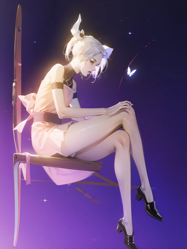 1 girl，Shimizu，Blue Butterfly，Pure white gauze skirt，shiny，Sitting in the air
