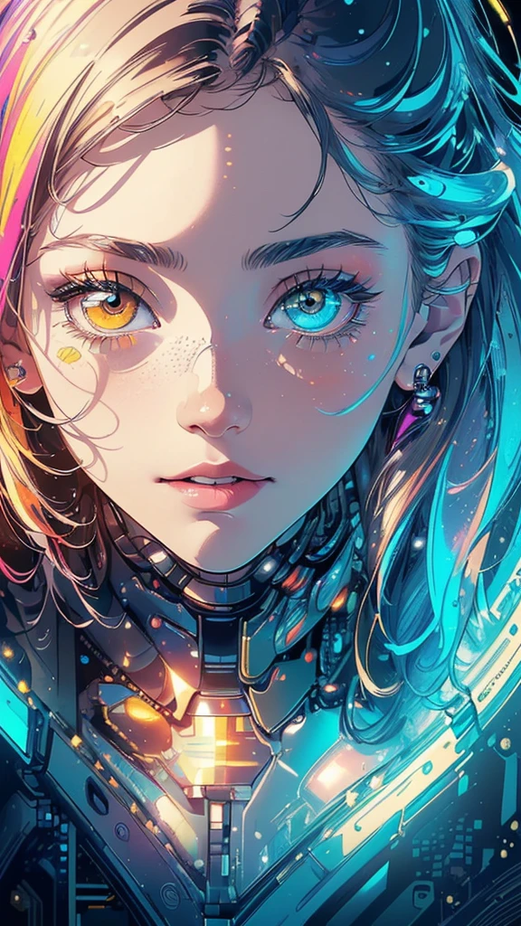 (((masterpiece, highest quality))),(((solo:1.2))),(((1girl:1.2))),32k wallpaper, very detailed,(((((portfolio))))),(((((Close-up))))),(((((bust up))))),((((more various angle)))),(((highlight))),((((heterochromia)))),(((complete. detailed face))),((((Extremely talented)))),((((Wonderfully detailed complicated machine)))),((((genius mechanic)))),((Overall colorfully)),(((futuristic galaxy))),(((perfect clear skinn))),(((reflection neon))),((space thriller movie poster))