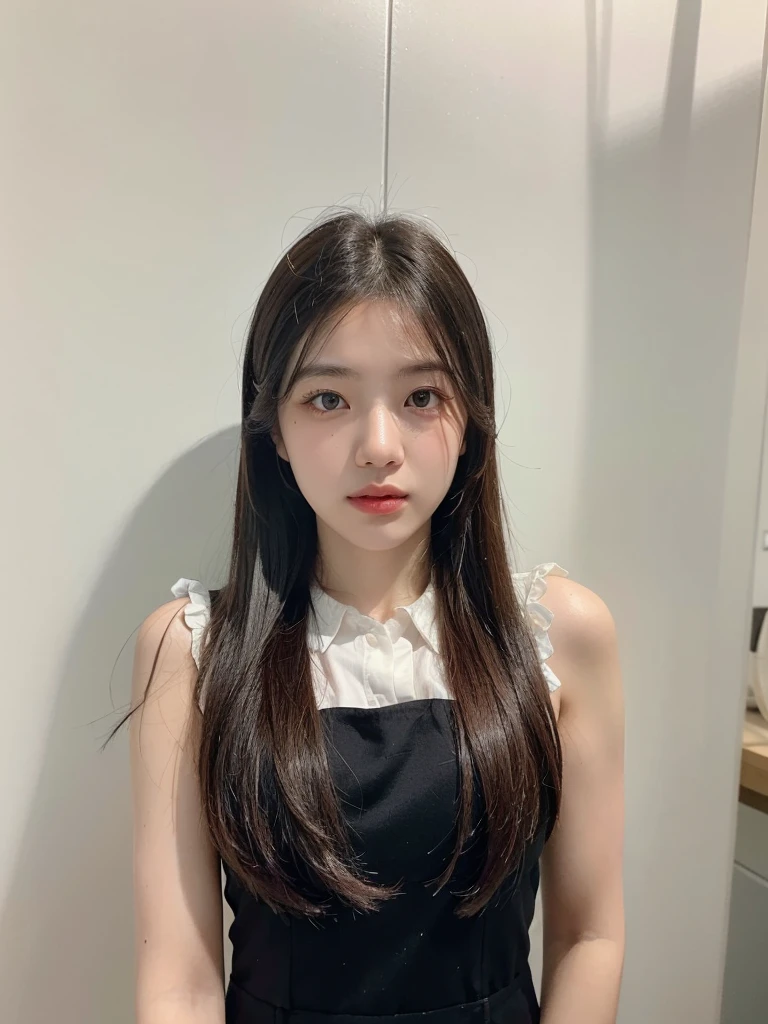 Best Quality, 8k, Masterpiece, (Portrait: 1.3), (photo realistic:1.4), (hyper realistic:1.4), Sharp Focus, looking at viewer, (smoother lighting:1.1), (increase cinematic lighting quality:0.9), realistic lighting, backlighting, light on face, ray trace, (brightening light:1.2), (Increase quality:1.4), sharp detail, (best quality real texture skin:1.4), finely detailed eyes, black_eyes, finely detailed face, 25 year old Korean woman, (white formal_shirt:1.4), (Create an image maintaining the original base model hairstyle:1.5)