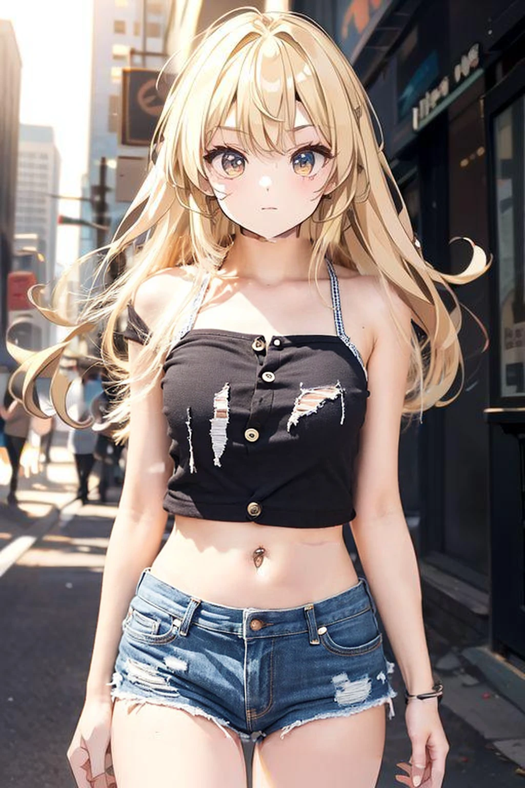 ボロボロのcamisole，Torn clothes(camisole)，(Underboob)，Damage shorts，Tattered shorts，Open button